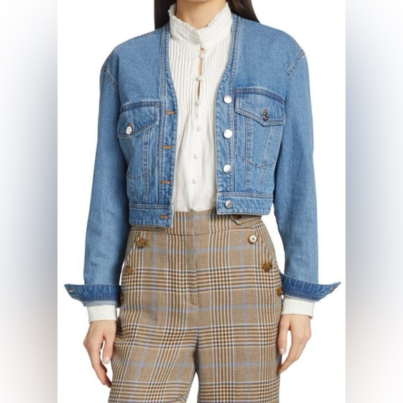 Veronica Beard Keaton Combo 2-Piece Denim & Check Dickey Jacket - Picture 6 of 14